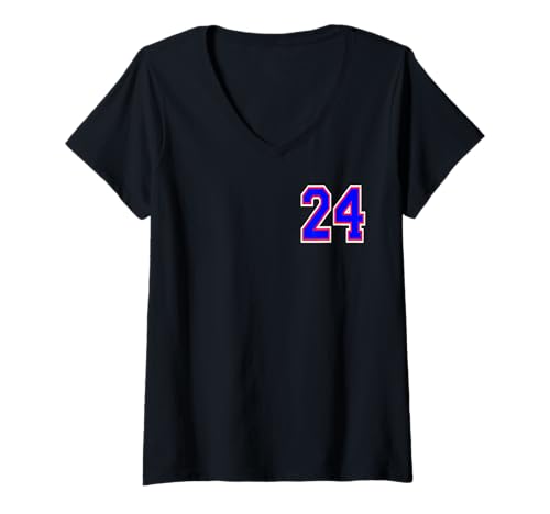 Damen Nummer 61.0 cm Rot, Weiß und Blau T-Shirt mit V-Ausschnitt Damen Nummer 61.0 cm Rot, Weiß und Blau T-Shirt mit V-Ausschnitt von Sports Numbers Store