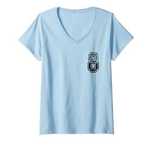 Damen Nummer 8 Grungy College Sportstyle schwarz T-Shirt mit V-Ausschnitt Damen Nummer 8 Grungy College Sportstyle schwarz T-Shirt mit V-Ausschnitt von Sports Numbers Store