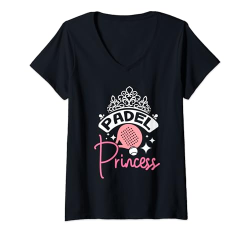 Damen Mädchen Padel Prinzessin T-Shirt mit V-Ausschnitt von Sports Paddle Pádel Tennis Apparel