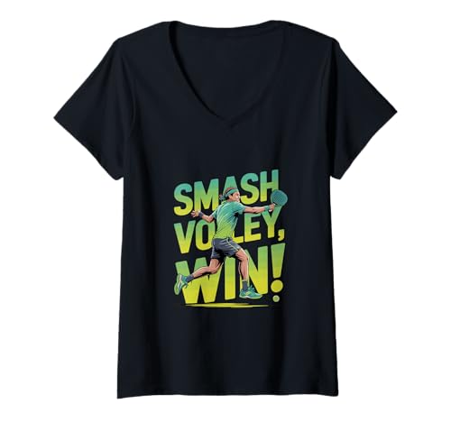Damen Smash Volley Win Tennis Grafikdesign T-Shirt mit V-Ausschnitt Damen Smash Volley Win Tennis Grafikdesign T-Shirt mit V-Ausschnitt von SportsAction Tees