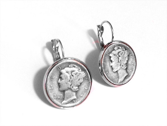 "Silber-Ohrringe "Dime In" Diamant Wortspiel - Kostenloser Versand." "Silber-Ohrringe "Dime In" Diamant Wortspiel - Kostenloser Versand." von SportsCufflinks