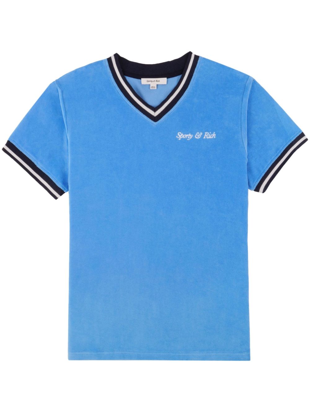 Sporty & Rich V-Ausschnitt-T-Shirt mit Logo-Stickerei - Blau von Sporty & Rich