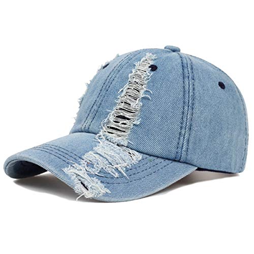 Sporty Baseballcap Jeans Denim Distressed Snapback Vintage Used Look Retro Oldschool Kappe Mütze Cap Schirmmütze Basecap verstellbar (Hellblau) von Sporty