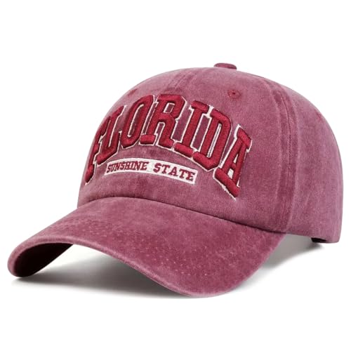 Sporty Baseballcap Florida Original Vintage Style Used Washed Look Retro Outdoor Kappe Mütze Cap Schirmmütze Basecap verstellbar (Rot) von Sporty