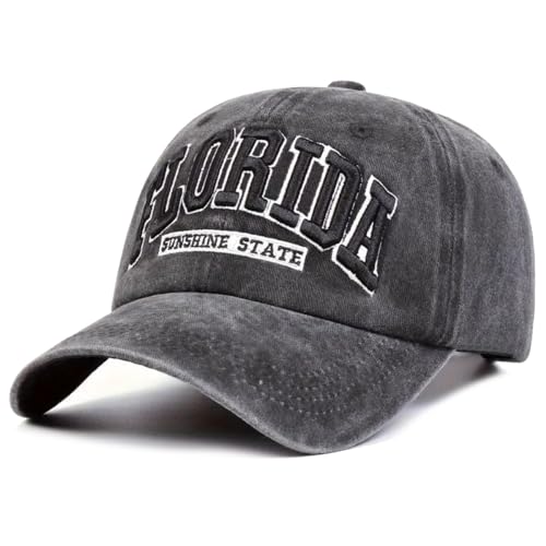 Sporty Baseballcap Florida Original Vintage Style Used Washed Look Retro Outdoor Kappe Mütze Cap Schirmmütze Basecap verstellbar (Schwarz2) von Sporty