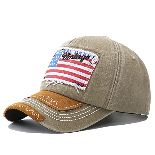 Sporty Baseballcap U.S.A. Flag Fahne USA Vintage Style Used Washed Look Retro Amerika Kappe Mütze Cap Schirmmütze Basecap (Khaki) von Sporty