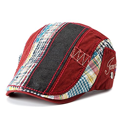 Sporty Gatsby Flatcap Schiebermütze Ivy Schirmmütze Cap Kappe Vintage Patch Cadet Hat Flat Beret Newsboy Golf (Rot) von Sporty