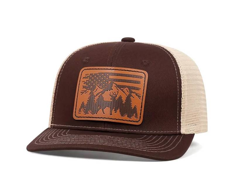 Sporty Trucker Cap U.S.A. Wood USA Fahne Berge Retro Amerika Trucker Mesh Baseballcap USA Wood Fahne Kunstleder Patch von Sporty