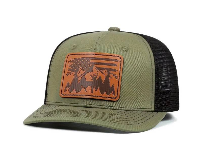 Sporty Trucker Cap U.S.A. Wood USA Fahne Berge Retro Amerika Trucker Mesh Baseballcap USA Wood Fahne Kunstleder Patch von Sporty