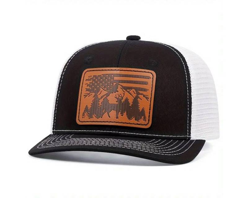 Sporty Trucker Cap U.S.A. Wood USA Fahne Berge Retro Amerika Trucker Mesh Baseballcap USA Wood Fahne Kunstleder Patch von Sporty