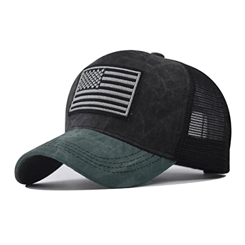 Sporty Trucker Mesh Baseballcap U.S.A. Flag Fahne USA Vintage Style Used Washed Look Retro Amerika (schwarz/Army Green) von Sporty