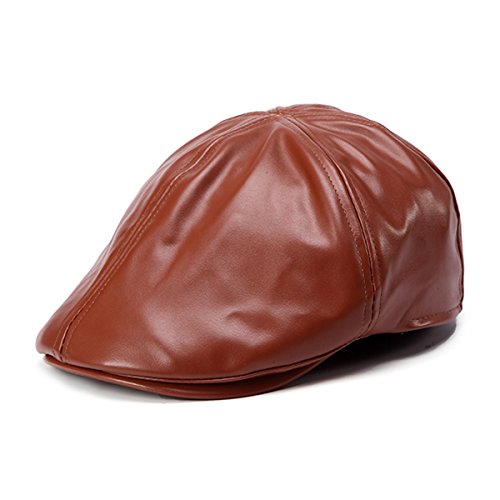 Zeitungsjunge Kunstleder Cap Mütze Baskenmütze Newsboy Biker Baret Schiebermütze Flat Cap Cabbie Sportflatcap (Hellbraun) von Sporty