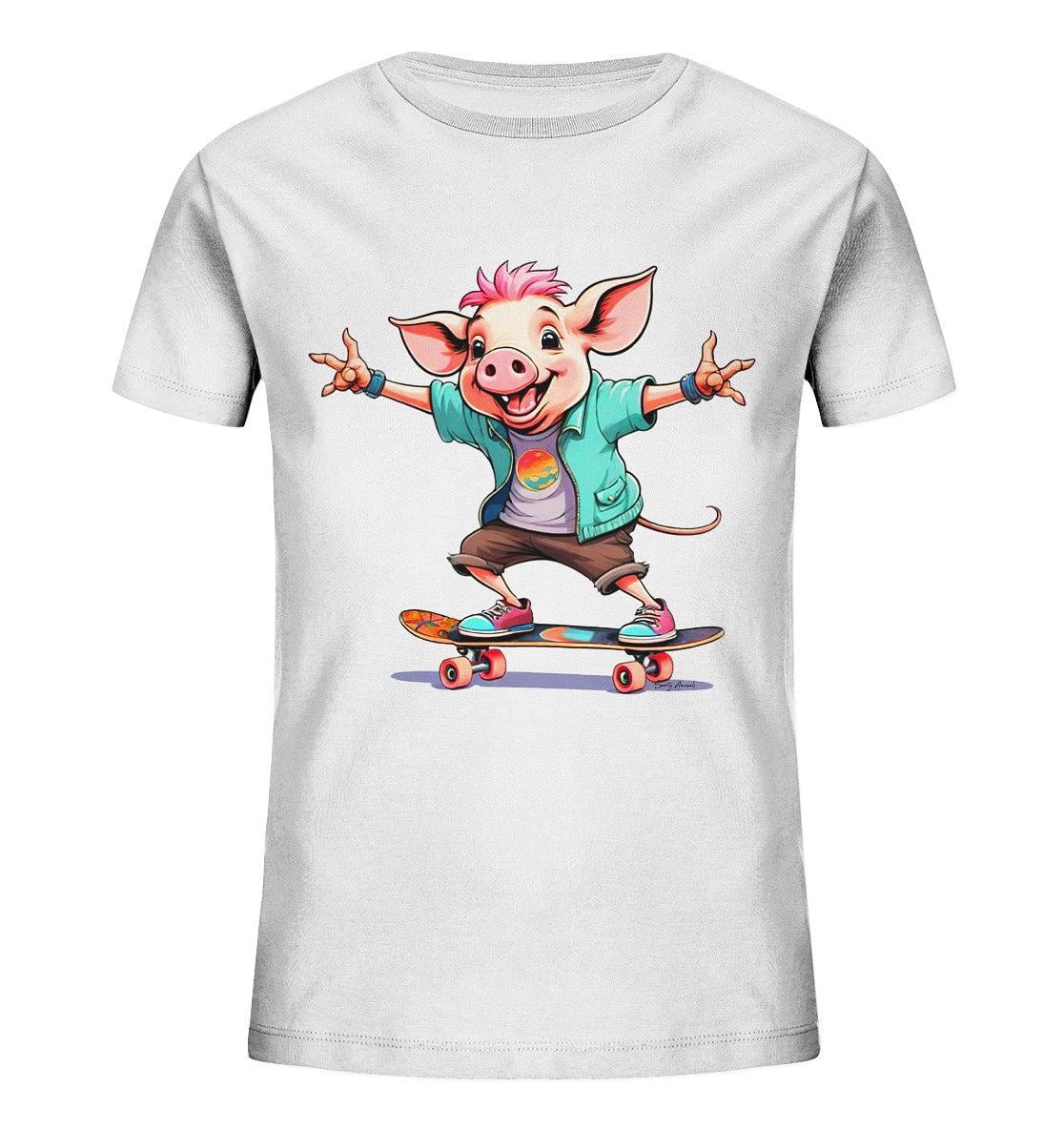 Skateboarding Pork - Kids Organic Shirt von SportyAnimals