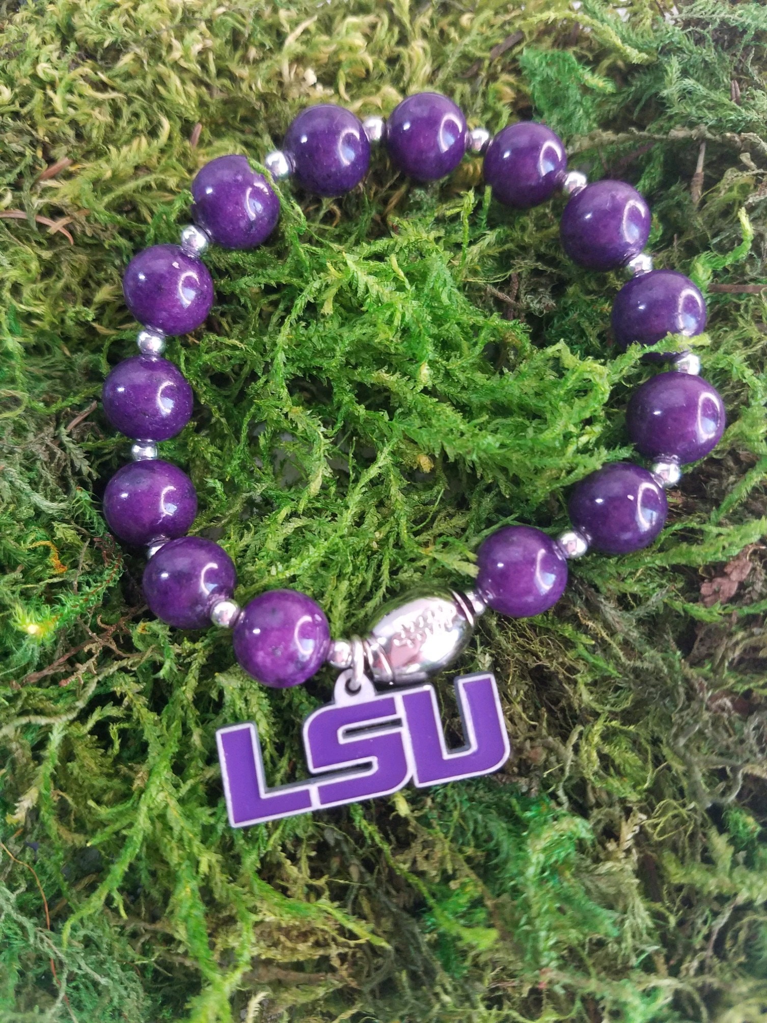 Lsu Fußball Perlen Stretch Armband von SportyChicDesigns