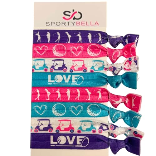 Golf-Haarschmuck für Mädchen, keine Falten, Haargummis, Haarschmuck mit Golfschläger-Design, Haargummi für weibliche Golfer (8 Stück) SPORTYBELLA von Sportybella