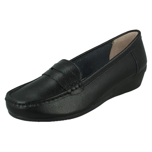 Down to Earth Damen-Schlupfschuhe, Leder, weite Passform, Keilabsatz, Freizeitschuhe, F3R124, Schwarz , 38 EU von Spot On