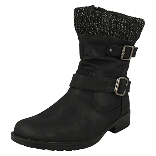 Spot On Damen Warm gefütterte Schnalle Detaillierte Wadenstiefel F51182, Schwarz , 41 EU von Spot on