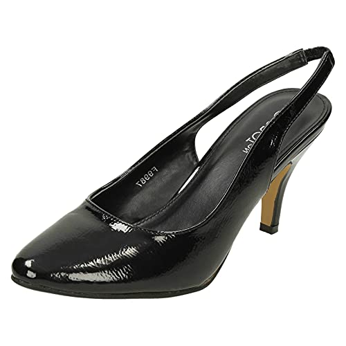 Spot On Damen Pumps mit mittelhohem Absatz F9987, schwarzer Synthetiklack – Gr, Schwarz , 38 EU von Spot on