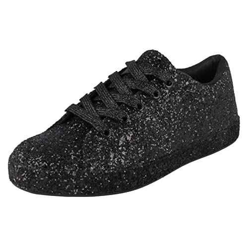 Spot On Damen Schnürschuh Glitzer Sneaker, Schwarz , 37 EU von Spot on