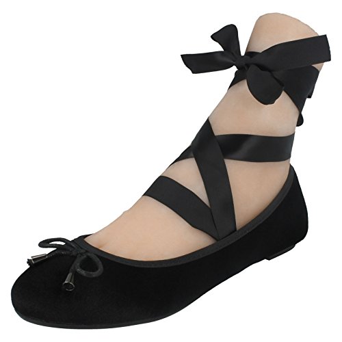 Spot On Flache Ballerinas für Damen zum Schnüren, Schwarz , 38 EU von Spot on