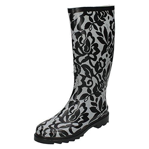 Spot on Damen Gummistiefel Floral Spitze Print (39 EU) (Schwarz) von Spot on