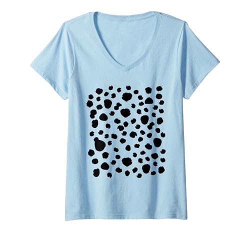 Damen Dalmatiner-Print T-Shirt Muster Trick or Treat Dschungeltier T-Shirt mit V-Ausschnitt von Spotted White With Black Polka Dots Dalmatian Tee