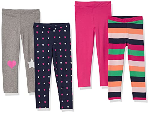 Amazon Essentials Mädchen Leggings (Früher Spotted Zebra), 4er-Pack, Grau/Marineblau/Rosa/Rugby-Streifen, 10 Jahre von Amazon Essentials