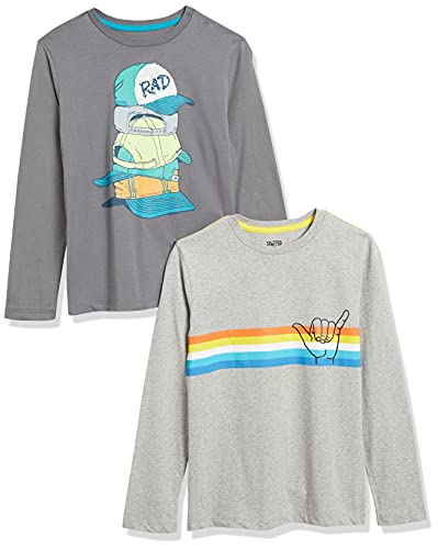 Amazon Essentials Jungen Langärmlige T-Shirts (zuvor Spotted Zebra), 2er-Pack, Grau/Hellgrau Regenbogenaufdruck, 9 Jahre von Amazon Essentials