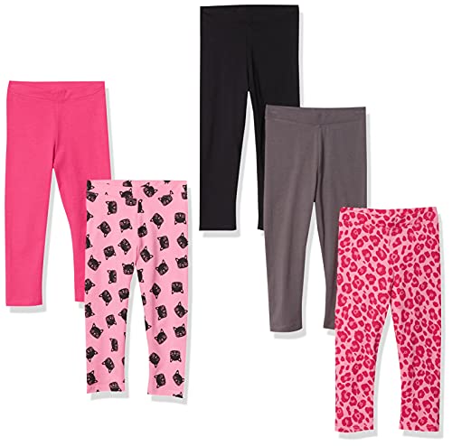 Amazon Essentials Mädchen Leggings, 5er-Pack, Grau/Rosa/Schwarz/Katze/Tiermuster, 2 Jahre von Amazon Essentials