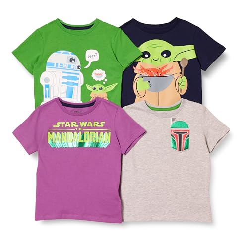 Amazon Essentials Disney | Marvel | Star Wars Jungen Kurzärmlige T-Shirts (zuvor Spotted Zebra), 4er-Pack, Star Wars Child, 8 Jahre von Amazon Essentials