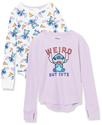 Amazon Essentials Disney | Marvel | Star Wars | Frozen Mädchen Langärmelige Thermo-T-Shirts (Früher Spotted Zebra), 2er-Pack, Stitch Pizza, 5 Jahre von Amazon Essentials