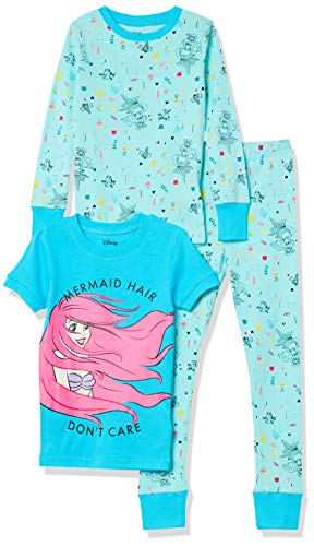 Amazon Essentials Disney | Marvel | Star Wars Mädchen Pyjama-Set (Früher Spotted Zebra), Blau/Hellblau, Meerjungfrau-prinzessinnenhaar, 5 Jahre von Amazon Essentials