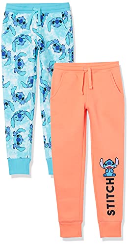 Amazon Essentials Disney | Marvel | Star Wars | Frozen | Princess Mädchen Jogginghose aus Fleece (zuvor Spotted Zebra), 2er-Pack, Blau Stitch/Orange, 4 Jahre von Amazon Essentials