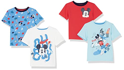 Amazon Essentials Disney | Marvel | Star Wars Jungen Kurzärmlige T-Shirts (zuvor Spotted Zebra), 4er-Pack, Mickey Aufdruck, 5 Jahre von Amazon Essentials