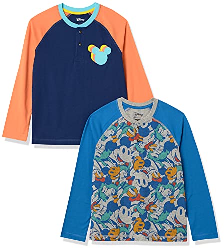 Amazon Essentials Disney | Marvel | Star Wars Jungen Langärmelige Henley-T-Shirts, 2er-Pack, Mickey Jumble, 6-7 Jahre von Amazon Essentials