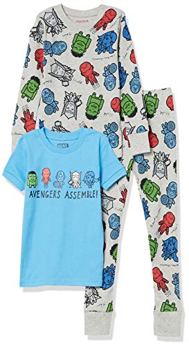 Amazon Essentials Disney | Marvel | Star Wars | Frozen Lot de Pyjamas en Coton, Coupe Ajustée (Déjà Spotted Zebra) Garçon, Bleu/Gris, Héros Avengers Marvel, S (6-7) von Amazon Essentials