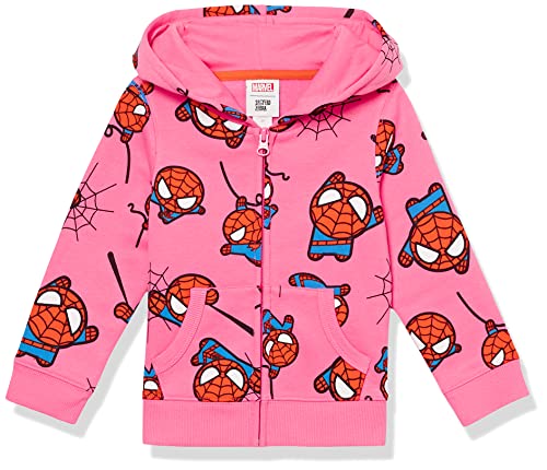 Amazon Essentials Disney | Marvel | Star Wars | Frozen | Princess Mädchen Fleece-Kapuzensweatshirt mit Reißverschluss (zuvor Spotted Zebra), Rosa Marvel Spider-Man, 11-12 Jahre von Amazon Essentials