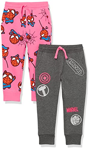 Amazon Essentials Disney | Marvel | Star Wars | Frozen | Princess Mädchen Jogginghose aus Fleece (zuvor Spotted Zebra), 2er-Pack, Rosa/Marvel Spider-Man, 6-7 Jahre von Amazon Essentials