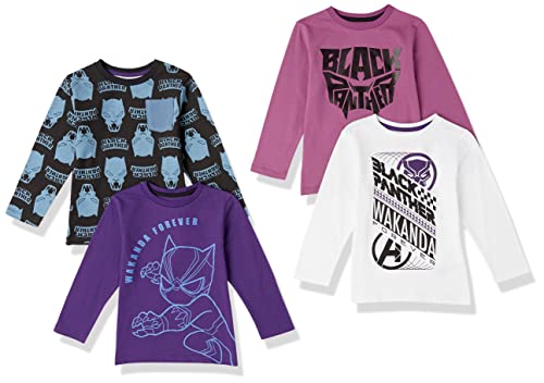 Amazon Essentials Disney | Marvel | Star Wars Jungen Langärmlige T-Shirts (zuvor Spotted Zebra), 4er-Pack, Marvel Black Panther, 6-7 Jahre von Amazon Essentials