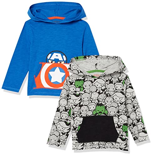 Amazon Essentials Disney | Marvel | Star Wars Jungen Leichte, Langärmelige T-Shirts mit Kapuze, 2er-Pack, Marvel Captain America, 9 Jahre von Amazon Essentials