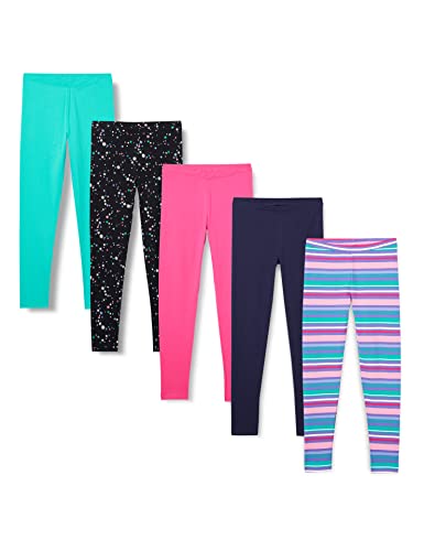 Amazon Essentials Mädchen Leggings, 5er-Pack, Aquagrün/Marineblau/Rosa/Schwarz Sterne/Streifen, 8 Jahre von Amazon Essentials