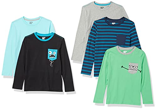 Amazon Essentials Jungen Langärmlige T-Shirts (zuvor Spotted Zebra), 5er-Pack, Mehrfarbig/Monster/Streifen, 6-7 Jahre von Amazon Essentials