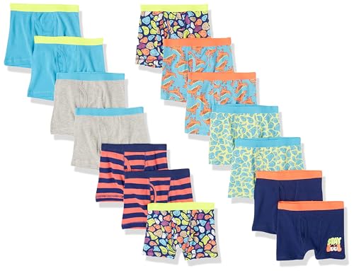 Amazon Essentials Jungen Boxershorts, Unterwäsche aus Baumwolle (Früher Spotted Zebra), 14er-Pack, Mehrfarbig/Dinosaurier/Smile, 8 Jahre von Amazon Essentials