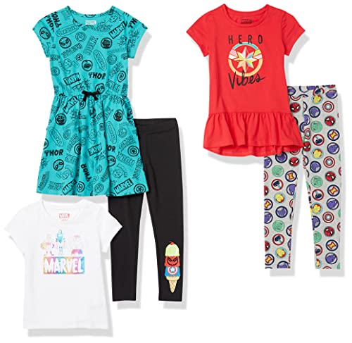 Amazon Essentials Disney | Marvel | Star Wars | Frozen | Princess Mädchen Outfit-Sets zum Kombinieren, 5er-Pack, Marvel-Helden, 6-7 Jahre von Amazon Essentials