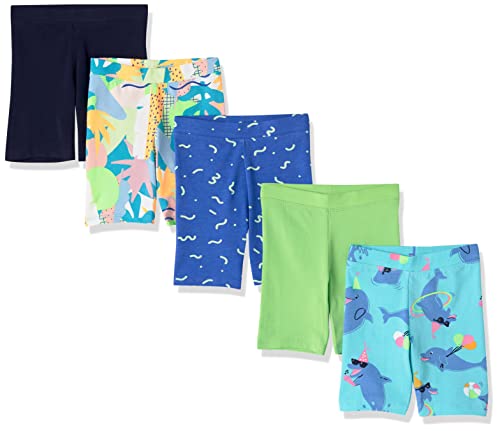 Amazon Essentials Mädchen Midi-Radshorts (Früher Spotted Zebra), 5er-Pack, Delfin/Party, 9 Jahre von Amazon Essentials