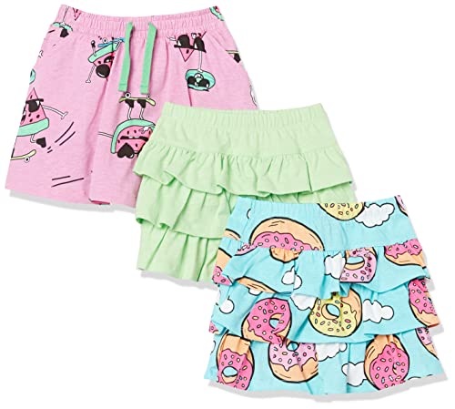 Amazon Essentials Mädchen Gestrickte Skortröcke mit Rüschen (zuvor Spotted Zebra), 3er-Pack, Blau Donut/Minzgrün/Rosa Früchte, 2 Jahre von Amazon Essentials