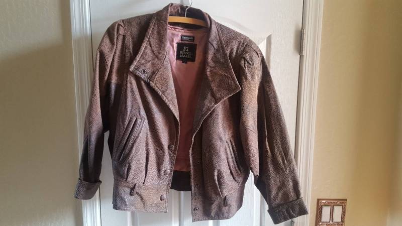 Vintage 80Er Jahre Braun Gemusterte Lederjacke - Byrnes & Baker, Large von SpottedDog1