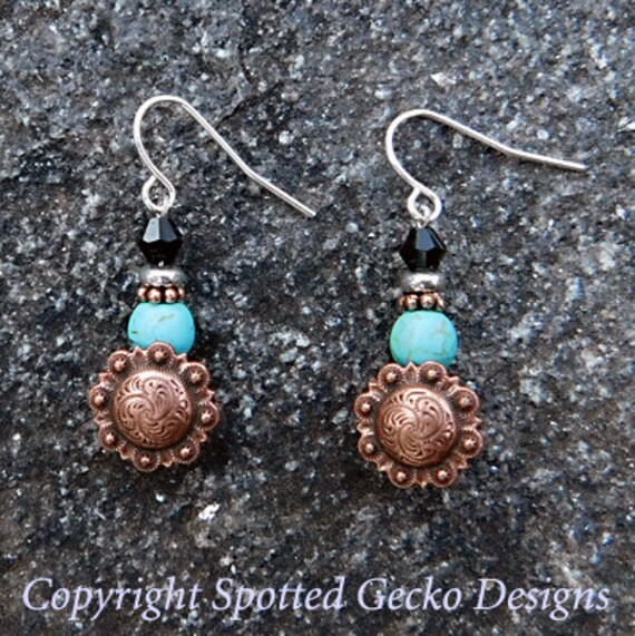 Concho Ohrringe Sterling Silber Swarovskis Kristalle Kupfer Und Einzigartiger Reitschmuck Pferdeliebhaber Geschenk Scheune Western Perlen von SpottedGeckoDesigns