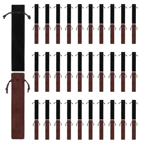 Spourita 200 Stück aus Samt für Stifte, Stifthalter mit Kordelzug, für Stifte mit einer Größe von 1,4 x 6,9 , Mehrzweck-Stifthüllen, Kaffee Schwarz & von Spourita