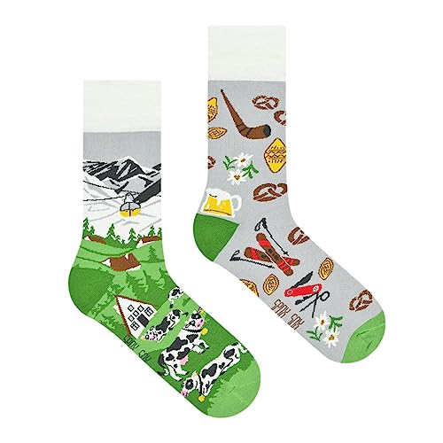 Spox Sox Casual Unisex für Damen und Herren - lustige, mehrfarbige, bunte, verrückte, unterschiedliche, gemusterte Socken für Individualisten, Gr. 36-39, Alpin von Spox Sox